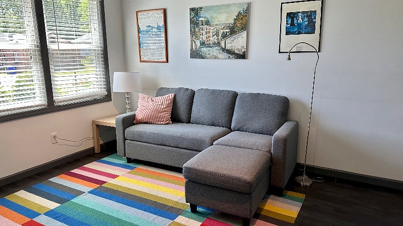 Living room with nice natural light, Roku tv