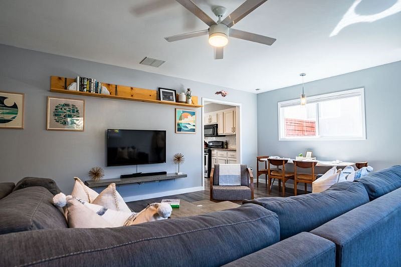 living room and dining area
