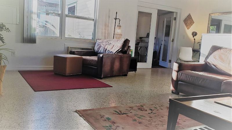 Ultra comfortable leather furniture with Google TV.