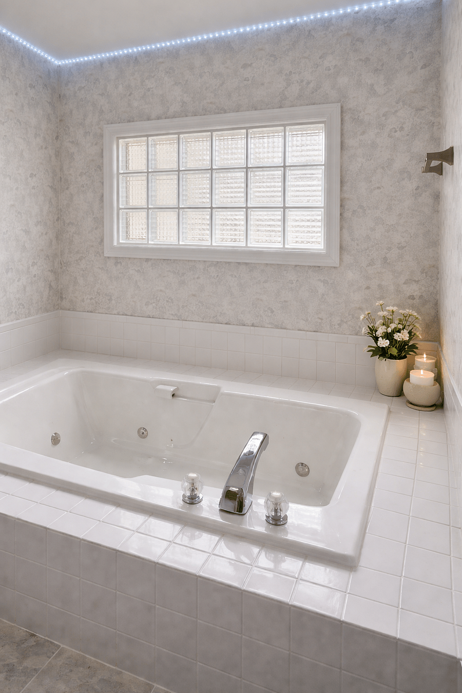 Private en suite bathroom with stand-up shower and relaxing jacuzzi tubperfect for unwinding.