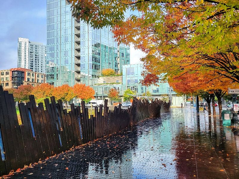 Nearby Tanner Springs park than can be seen from the balcony. We can call this the "front yard", right?