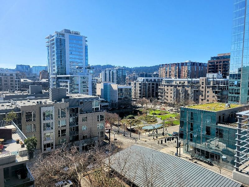 View of the Pearl District and Tanner Springs Park.