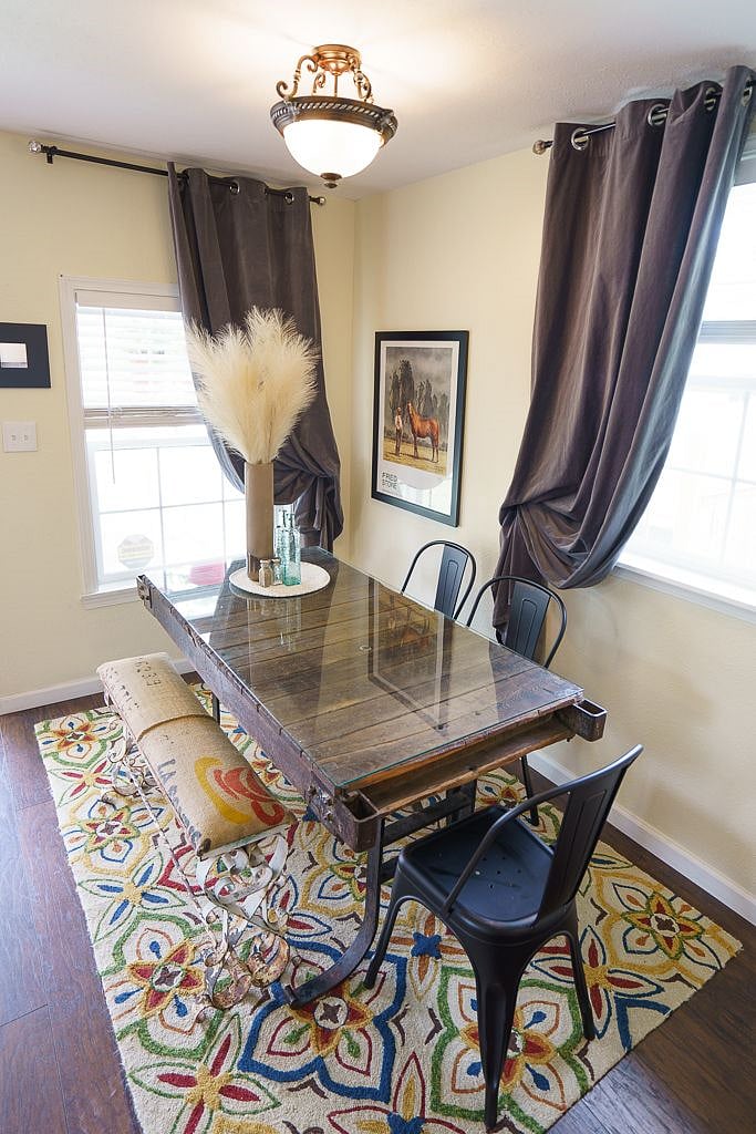 Dining table made from an antique warehouse cart!