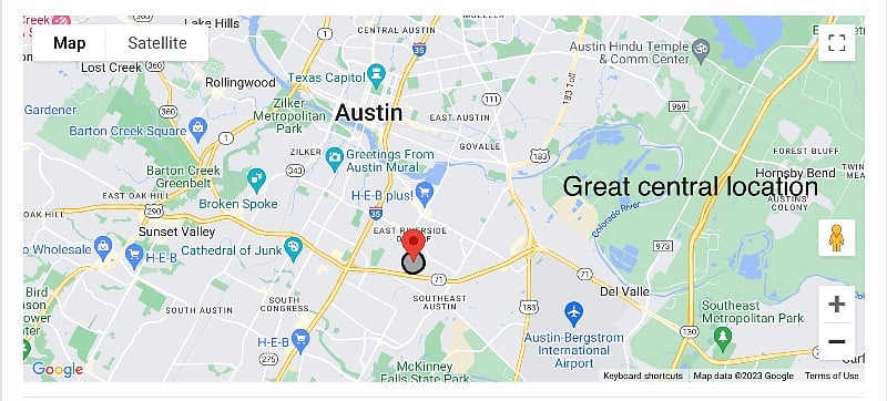 Downtown Central Austin
10 minutes to downtown
10 minutes to airport
15 minutes to lady bird lake
15 minutes to Zilker park
15 minutes to Barrn Spribgs