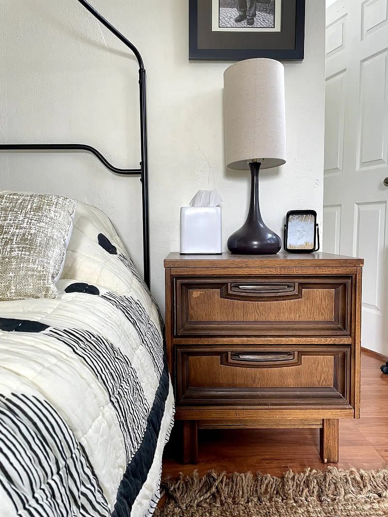 Restored mid-century modern bedside tables w/ deep drawers. First aid kit located here. WiFi details framed at a glance!