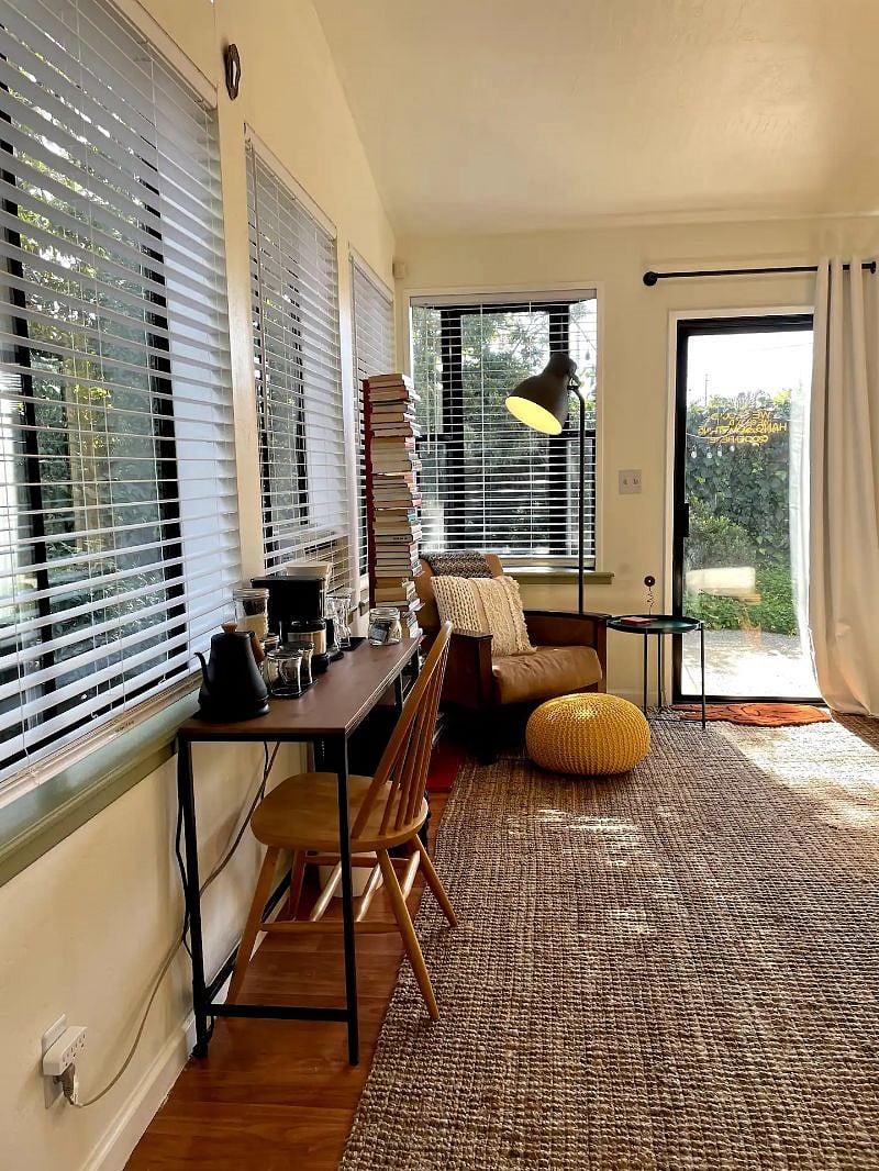 A shot of the sliding glass door in your bedroom. Access the back patio and garden with ease!