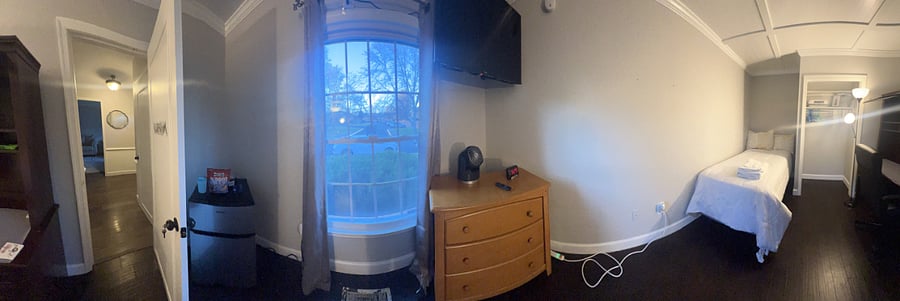 4th bedroom on 1st floor has twin size plush bed, 40" TV, dresser and executive style desk and chair.