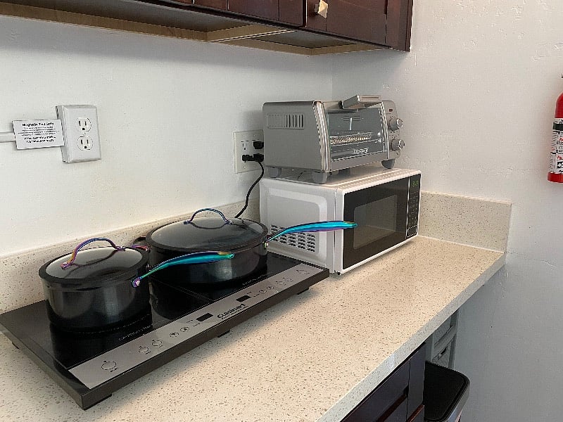 Air fryer/toaster oven, microwave, induction cooktop