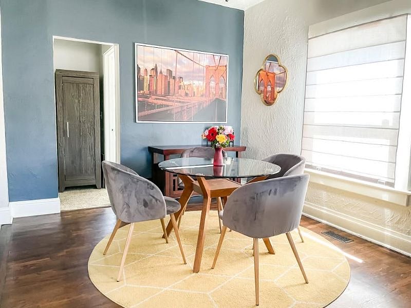 Comfy four person dining table, off kitchen