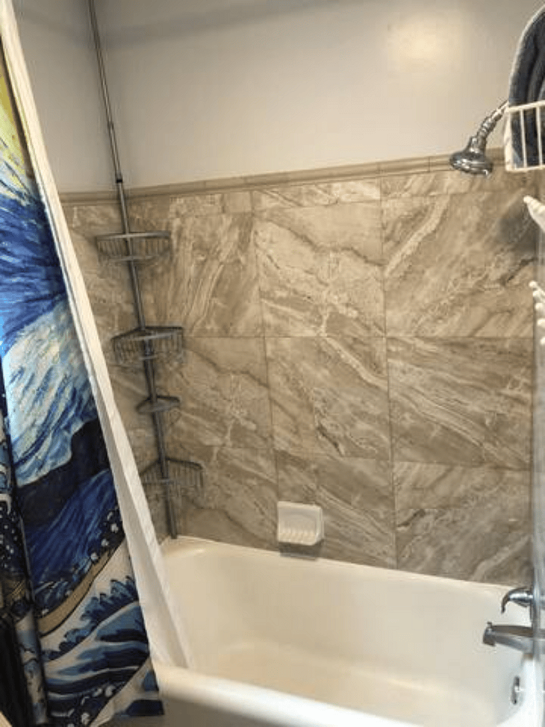 Lots of storage in the shower for any and all products