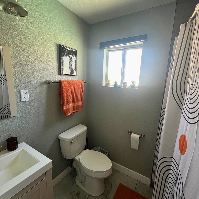 Retro bathroom with fullsize bathtub