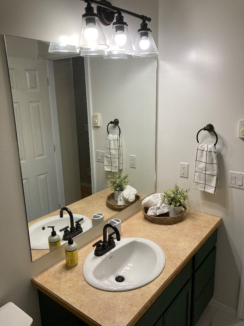Plenty of bathroom storage.