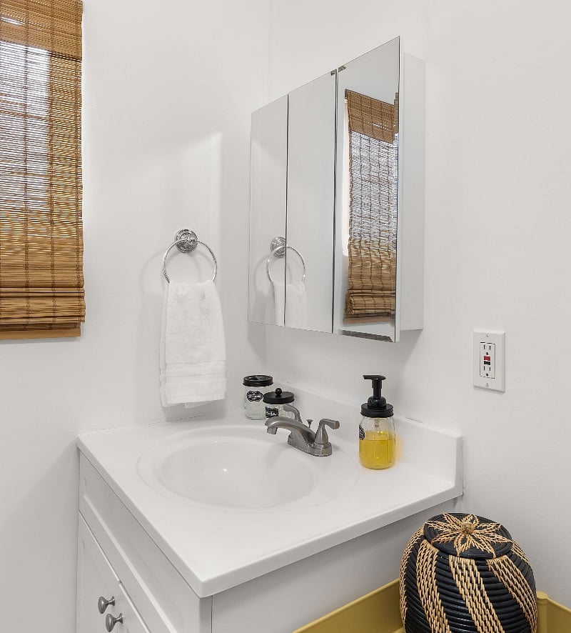 Natural castile foaming hand soap provided. Shampoo, conditioner, soap, lotion and hair dryer provided under sink for those who prefer to travel without.