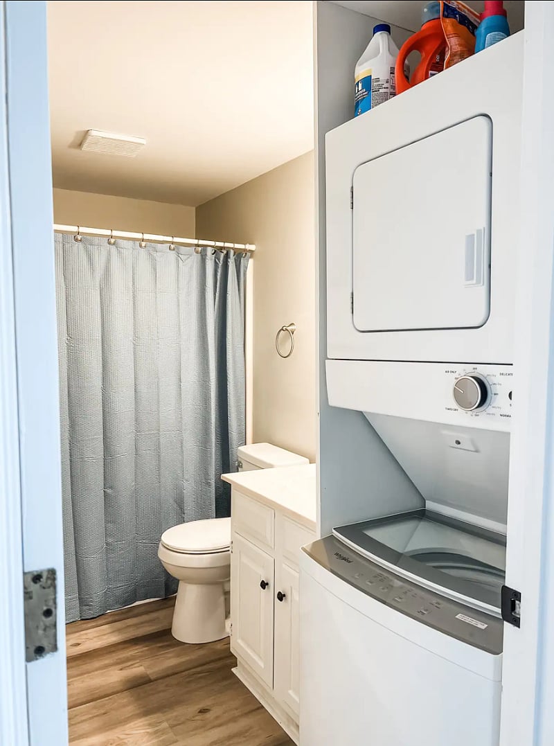 Full bathroom with shower/tub combination, and in-unit washer/dryer. *Supplies to be provided