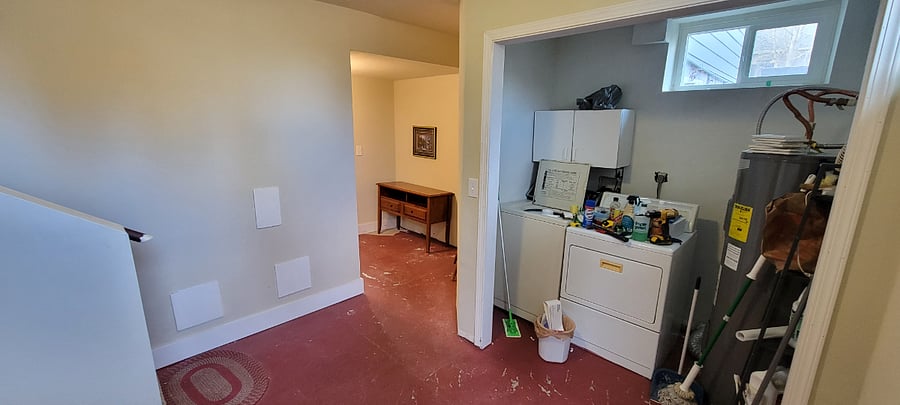 Entrance to basement and laundry area