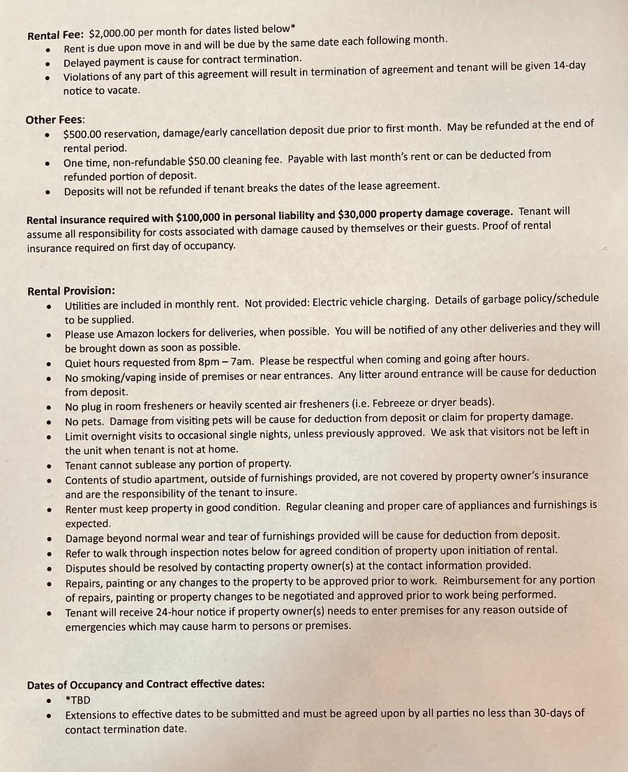 Sample of our lease agreement with terms and conditions