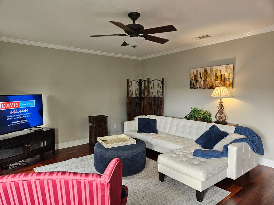 Living room with leather sofa
