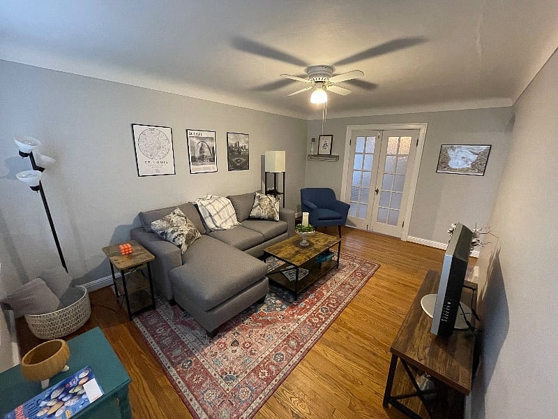 Living room - Glass doors open to the 2nd bedroom. Can be left open to increase living space.