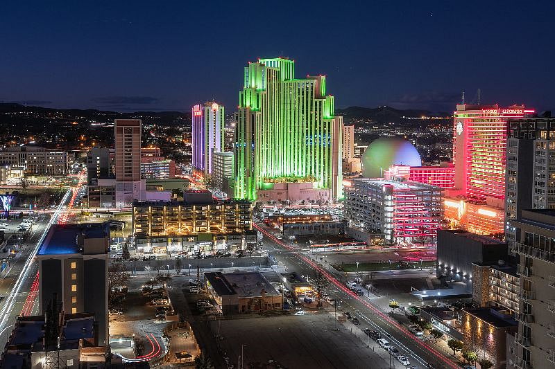 View of Reno at night from the balcony