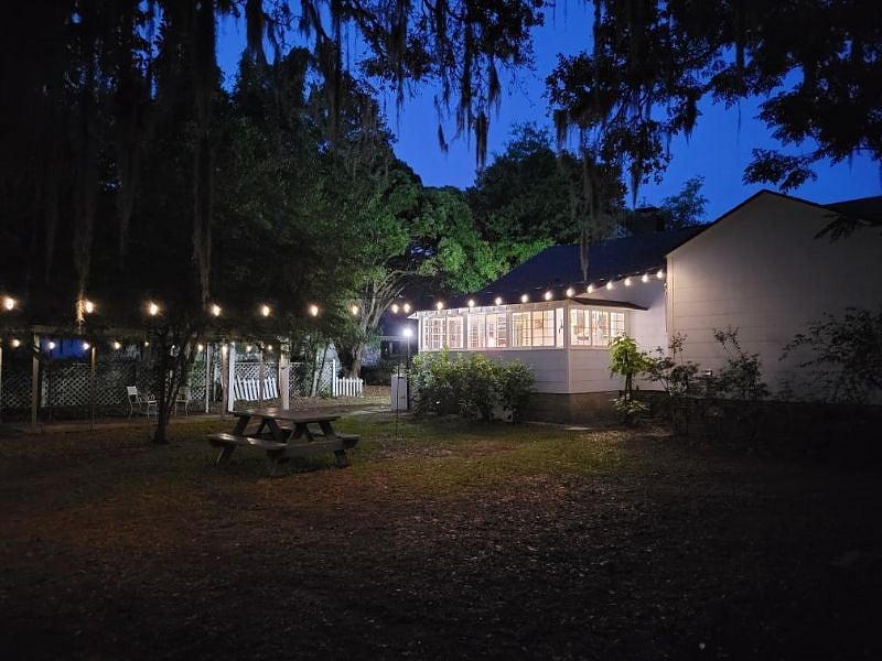 Night view of backyard