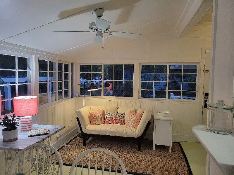 Sitting area overlooking backyard