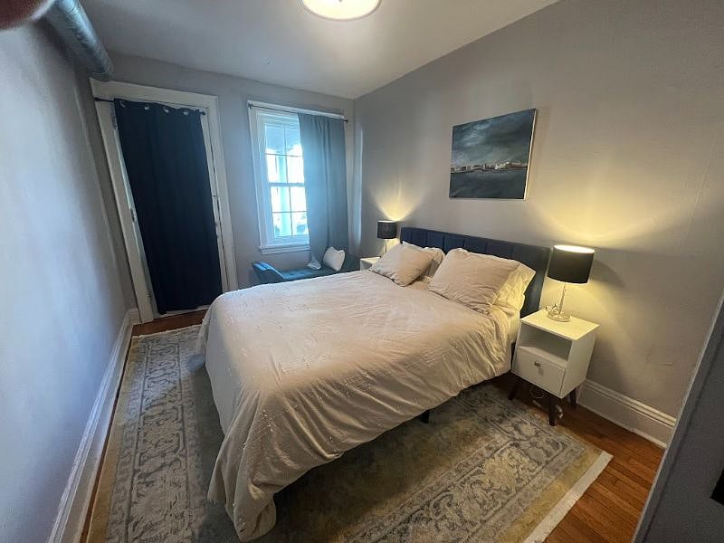 Bedroom with door to front deck