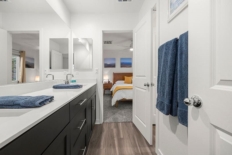 Clean, private bathroom with tub/shower combo.