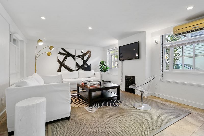 Heating and cooling are provided by ductless mini-splits in the living room and bedroom.