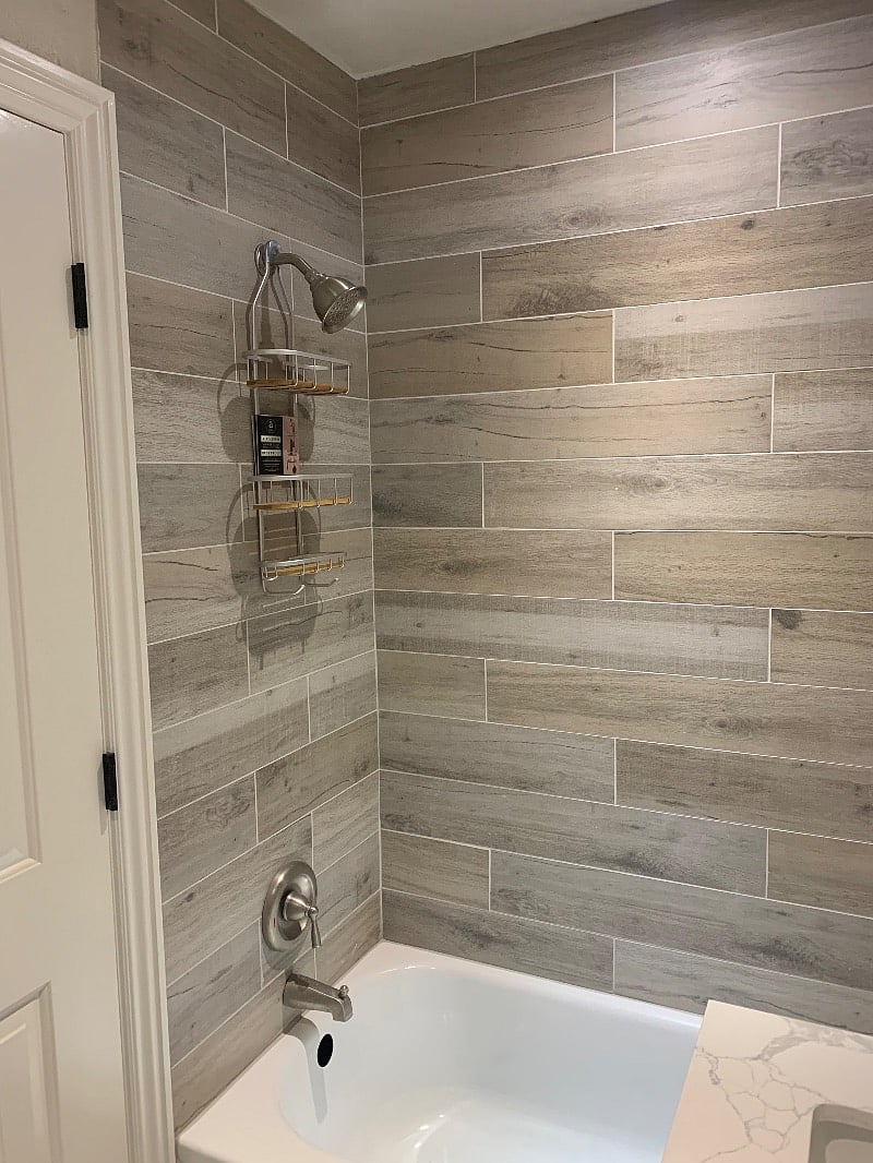 Full sized tub and shower. 