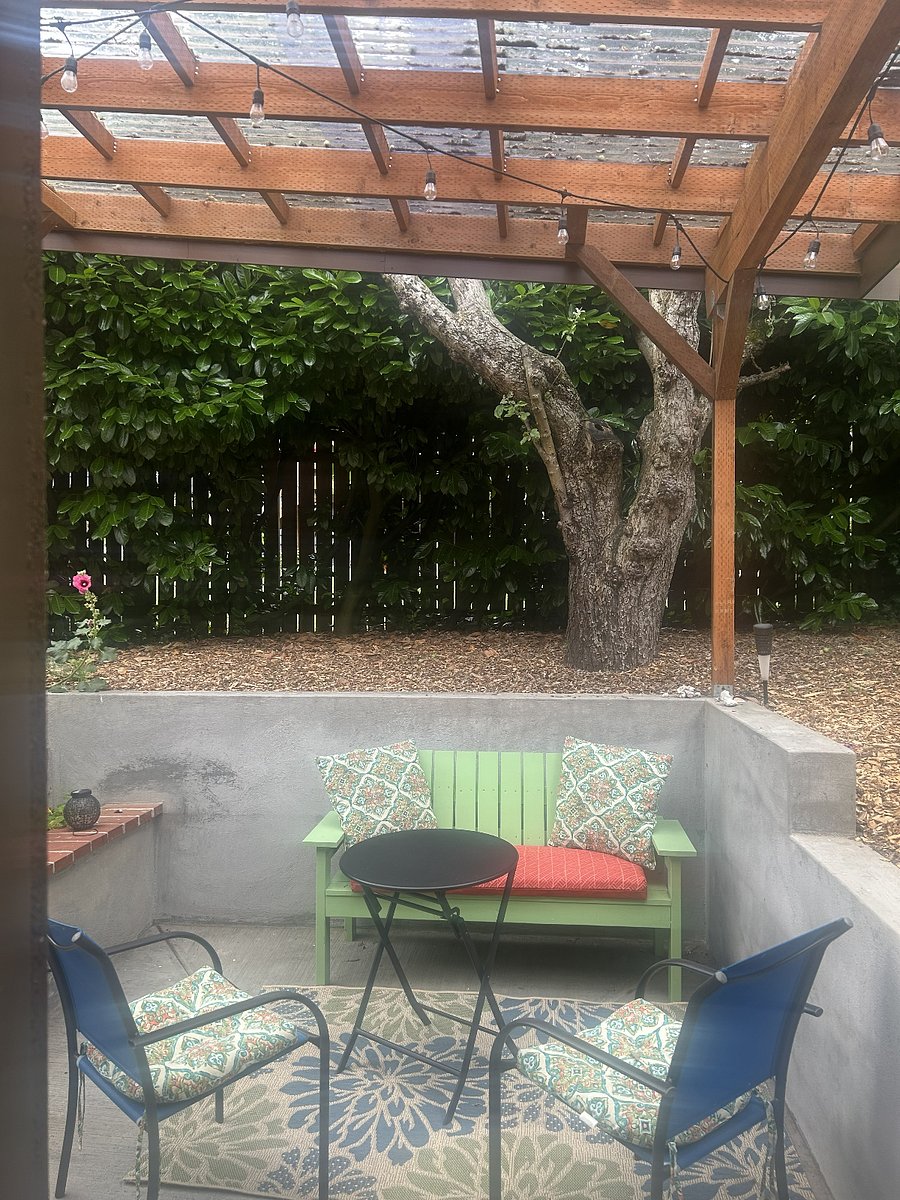 Covered patio seating area.