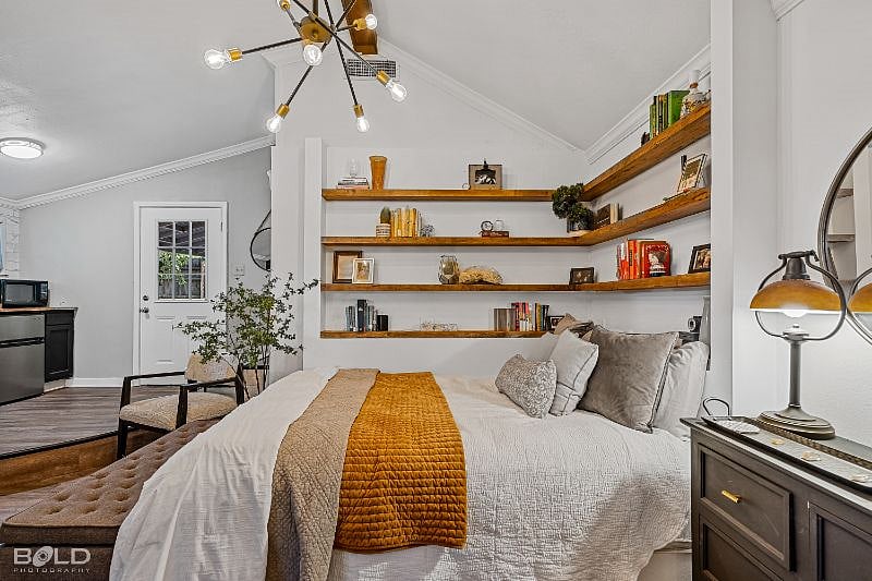 Full view of custom "book nook" Queen bed.