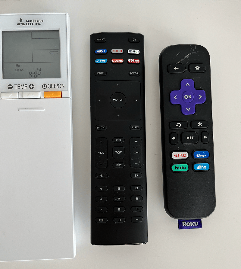 Remotes for heat/AC, smart tv, Roku