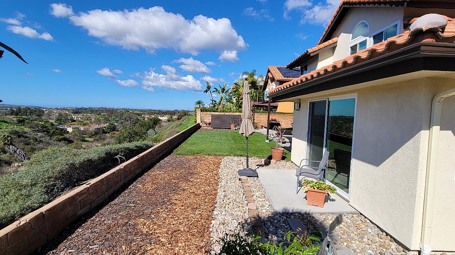 Back patio on canyon with ocean view.