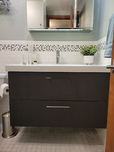 large vanity with two drawers for storage.