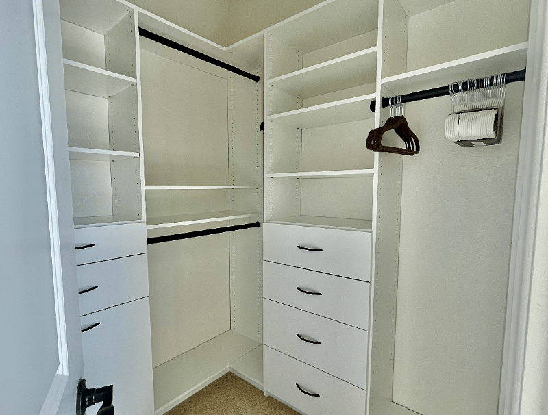Lots of storage in walk-in closet in Master Bathroom
