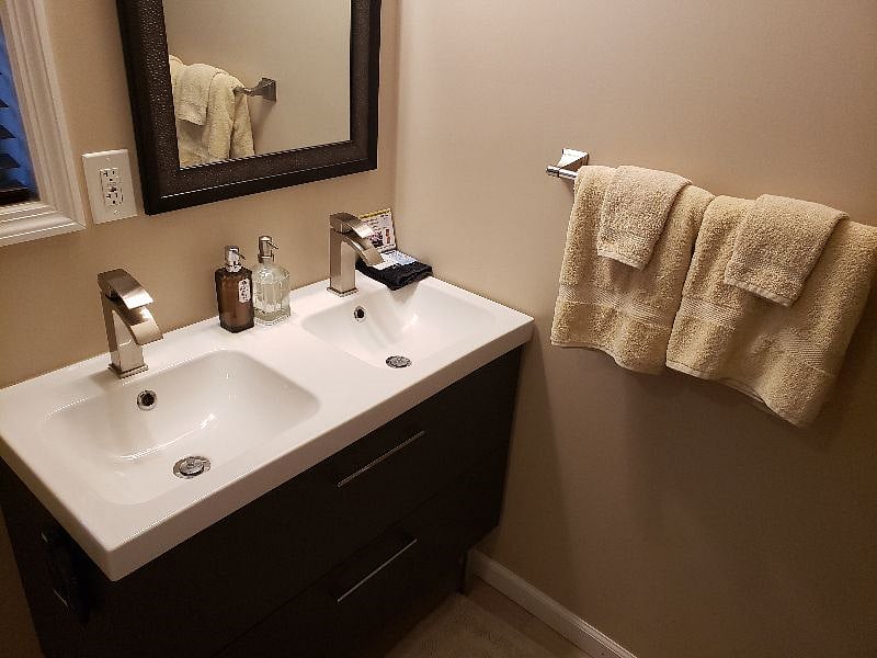 Double sink IKEA vanity with storage