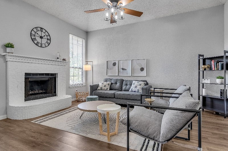 Living Area w/ 55inch Smart TV and Fireplace