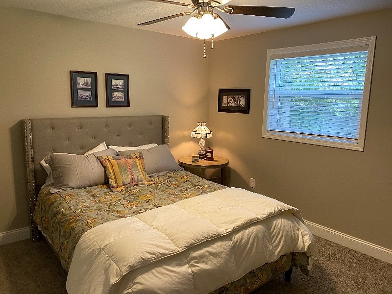 Roomy 2nd queen bedroom with walk-in closet and view to the back of the property.
Memory foam mattress, high thread count sheets, down and fiberfill pillows with pillow protectors