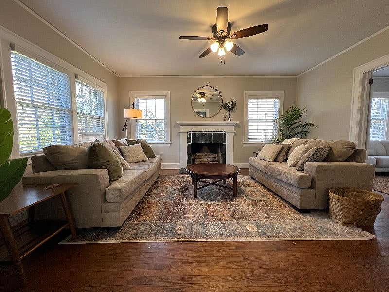 Living room with big, comfy couches.