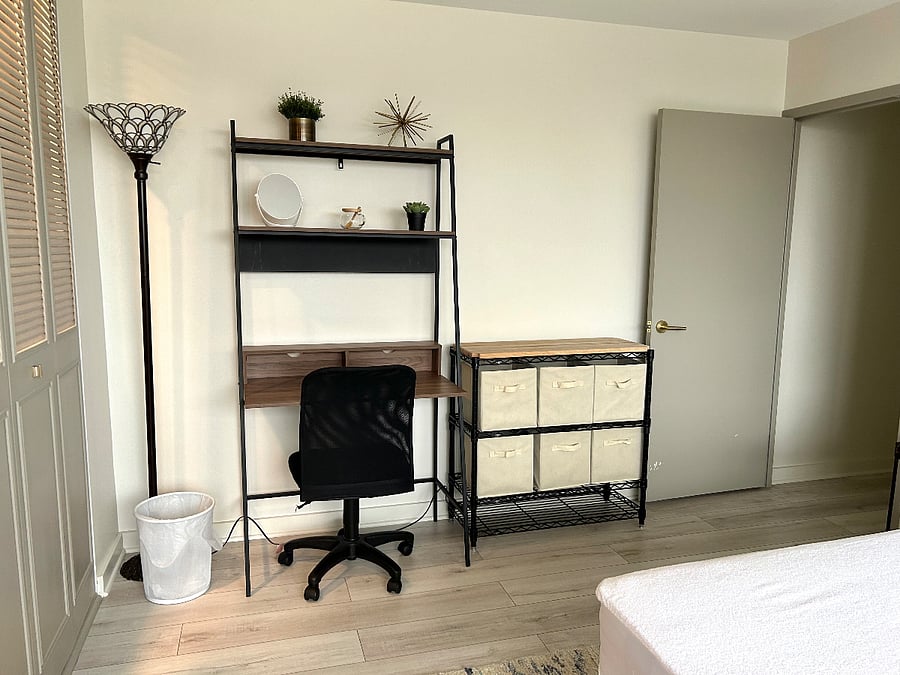 Desk and Shelf in room for use