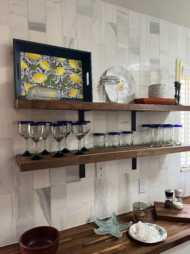 Floating Shelves with Glassware
