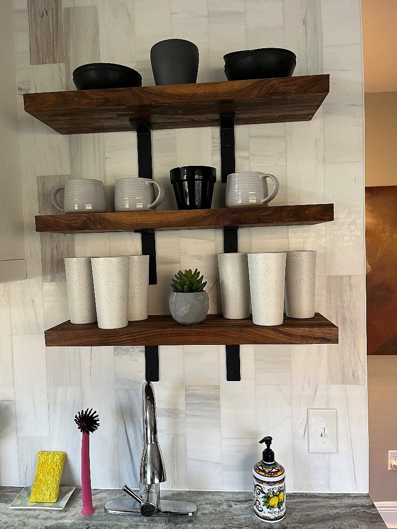 Floating Shelves with Cups and Mugs