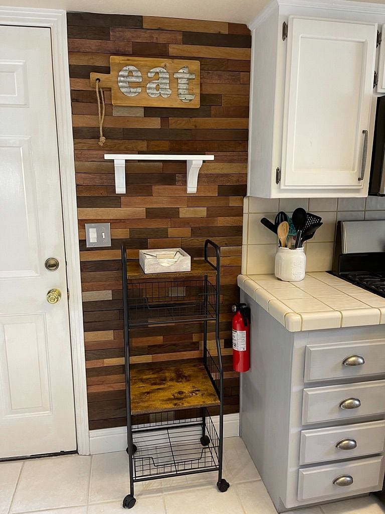Welcome to our full kitchen, stocked with all of the plates, pots and pans you'll need for your stay.