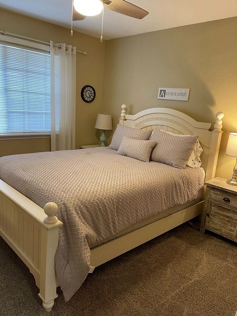 The first of three bedrooms.