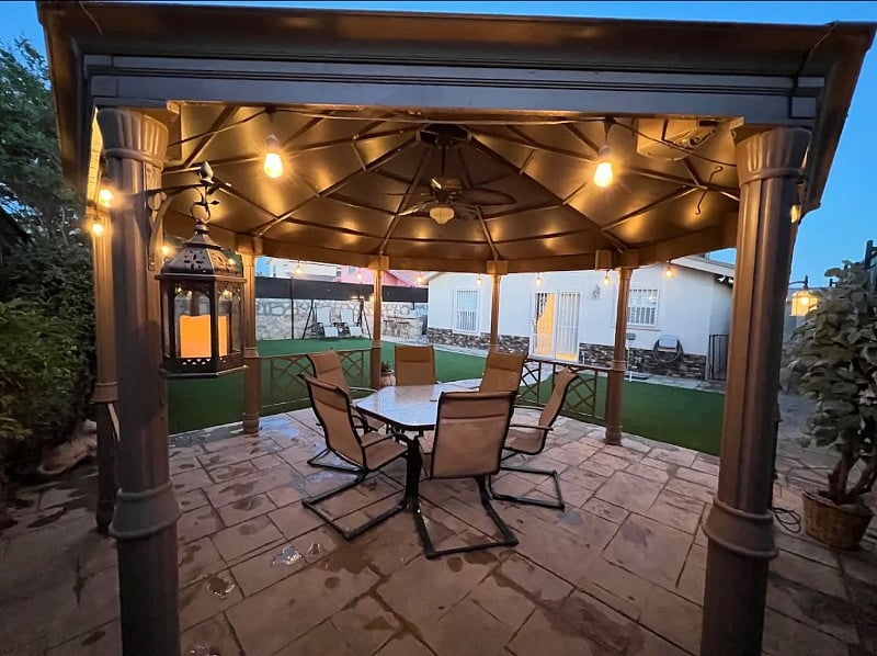 Relaxing outside backyard