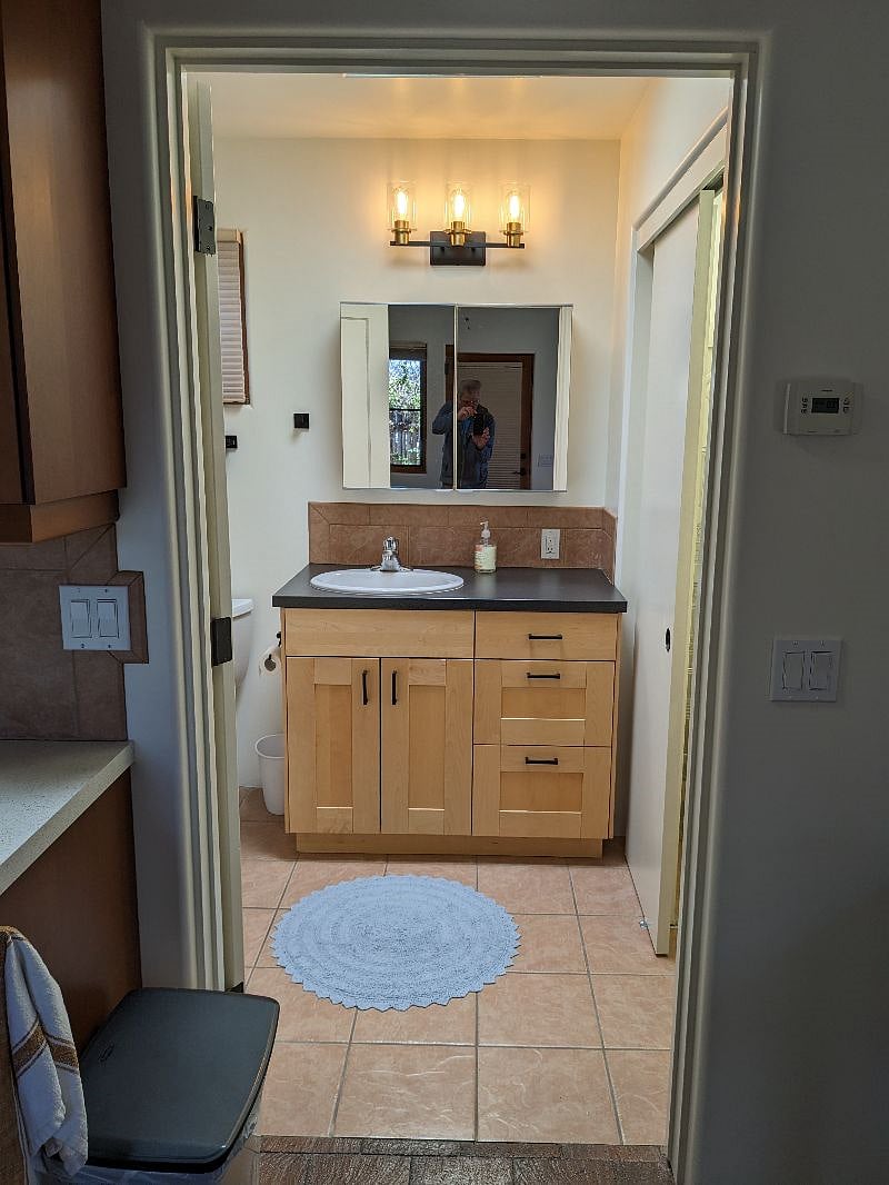 Bath:  Lav, with shower left, closet right