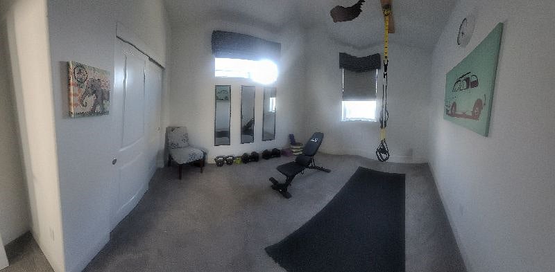 Yoga mat, TRX and dumb bells for your workouts