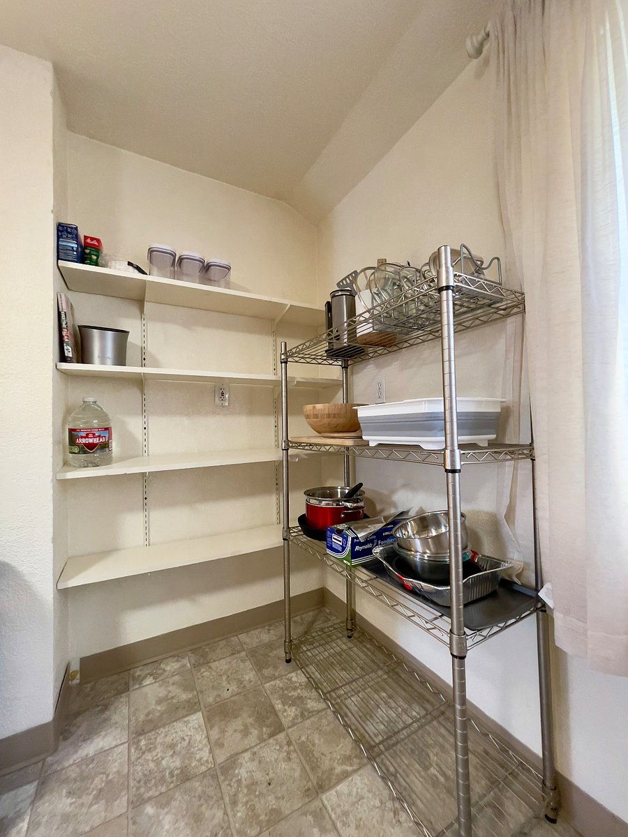 Additional cookware and pantry storage.