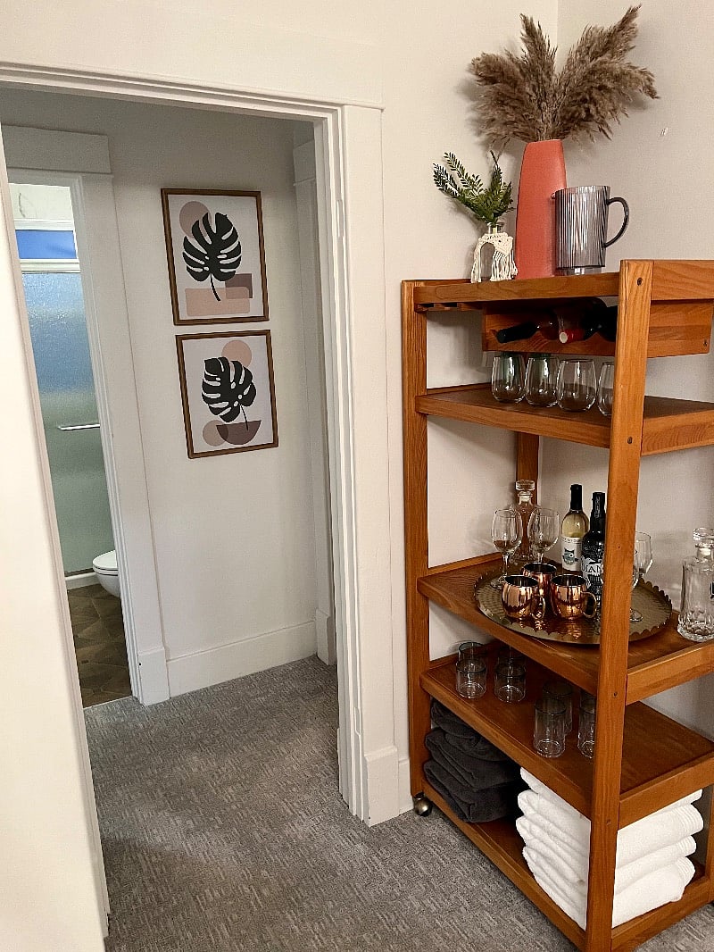 Bar Shelf with Hallway to Bedrooms & Bathroom