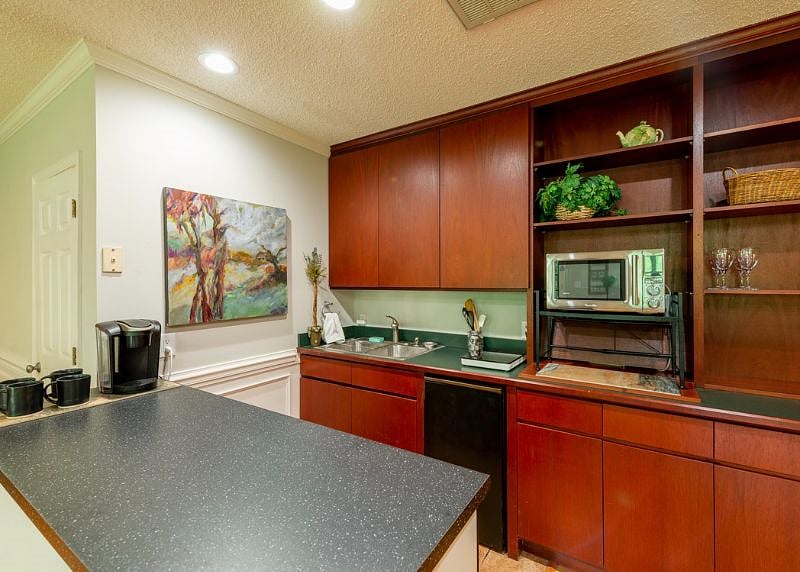 Kitchenette includes air fryer/convection oven/ micro, induction cooktop, 2 waist high frig, keurig coffee
